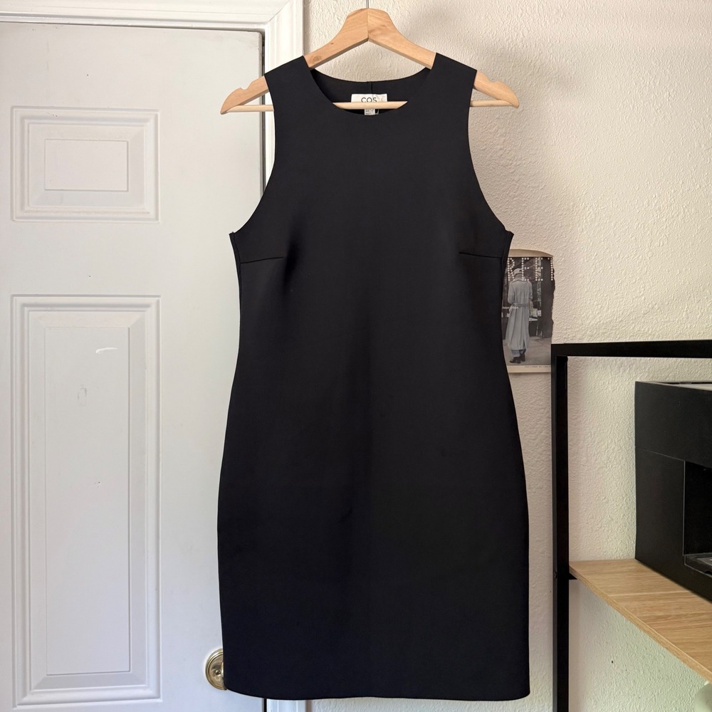 COS black neoprene scuba knit crew neck sleeveless mini dress